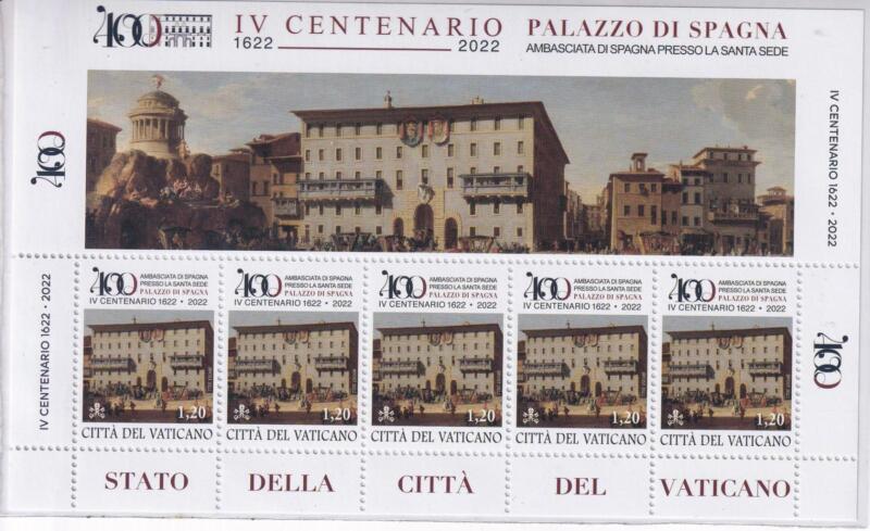Minifoglio Vaticano, Anno 2022, Quarto centenario del Palazzo di Spagna come sede dell’Ambasciata di Spagna presso la Santa Sede (MF n. 1931)