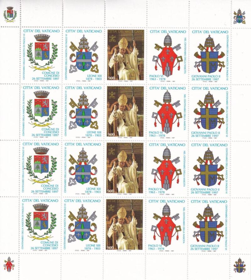 Minifoglio Vaticano, Anno 1997, Centenario della nascita di Papa Paolo VI (MF n. 1100)