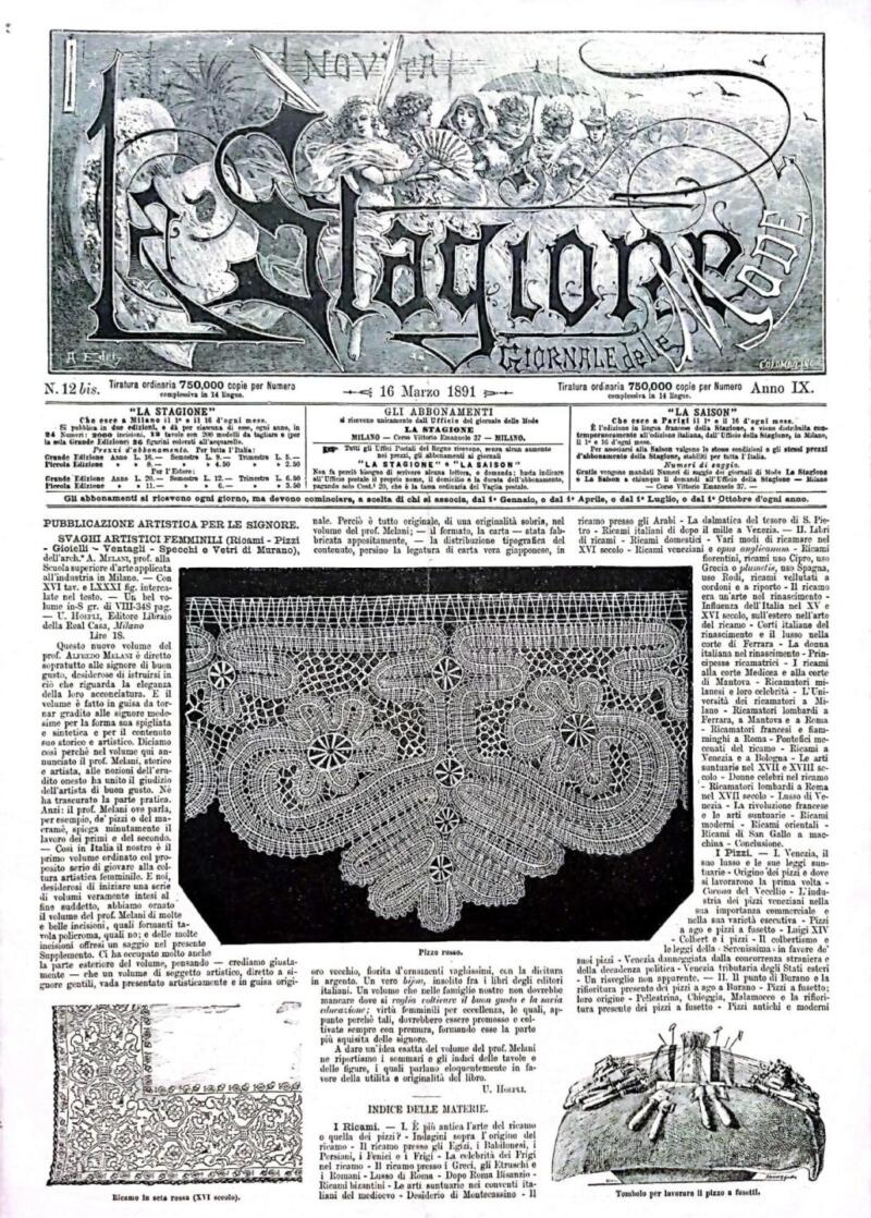 Rivista La Stagione Giornale delle Mode, n. 12 bis del 16 Marzo 1891, Anno IX