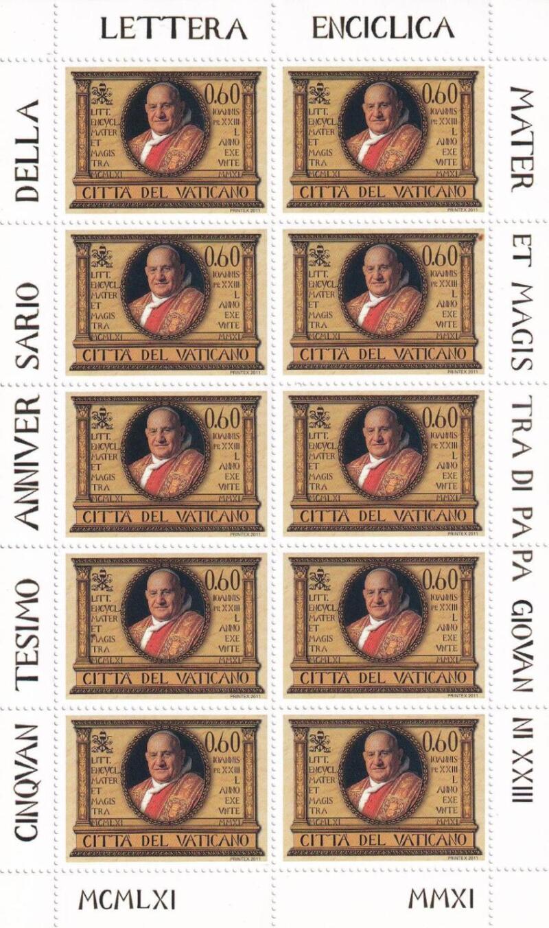 Minifoglio Vaticano, Anno 2011, Cinquantenario dell'enciclica 'Mater et Magistra' (MF n. 1583)