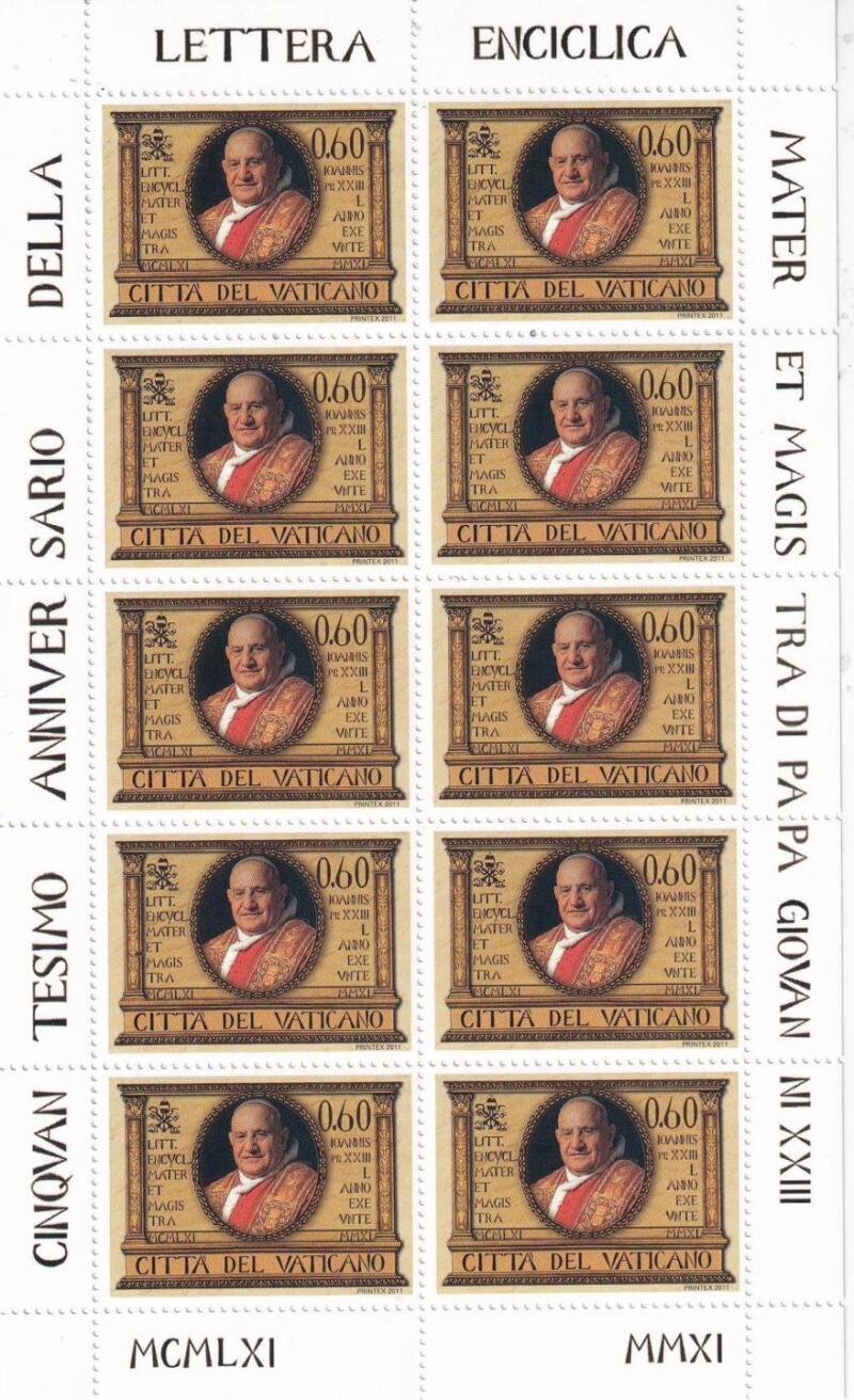 Minifoglio Vaticano, Anno 2011, Cinquantenario dell'enciclica 'Mater et Magistra' (MF n. 1583)