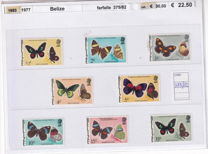 Francobolli Belize, Anno 1977, Farfalle (cat. n.375-382)