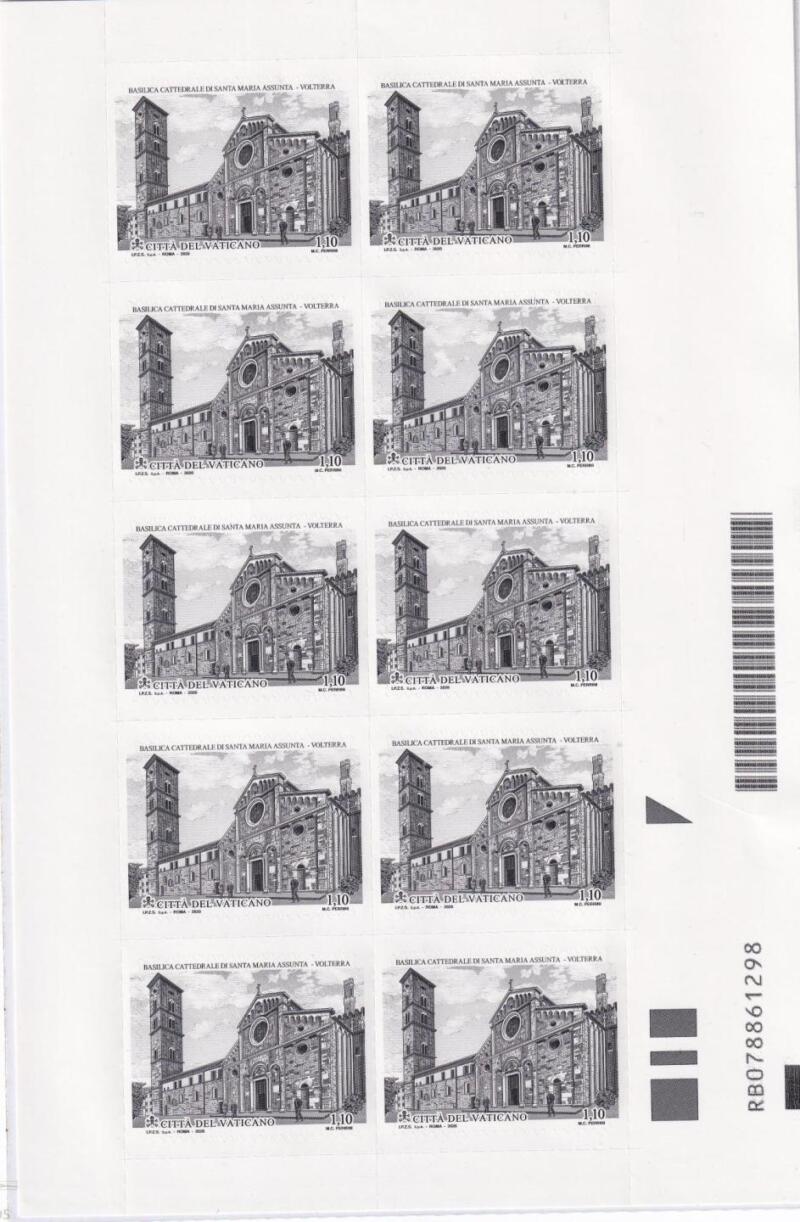 Minifoglio Vaticano, Anno 2020, Nono centenario della dedicazione a Santa Maria Assunta della Basilica Cattedrale di Volterra (MF n. 1873) Emissione congiunta con l'Italia