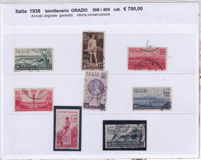 Francobolli Regno d’Italia, Anno 1936, Bimillenario oraziano (cat. 398-405)