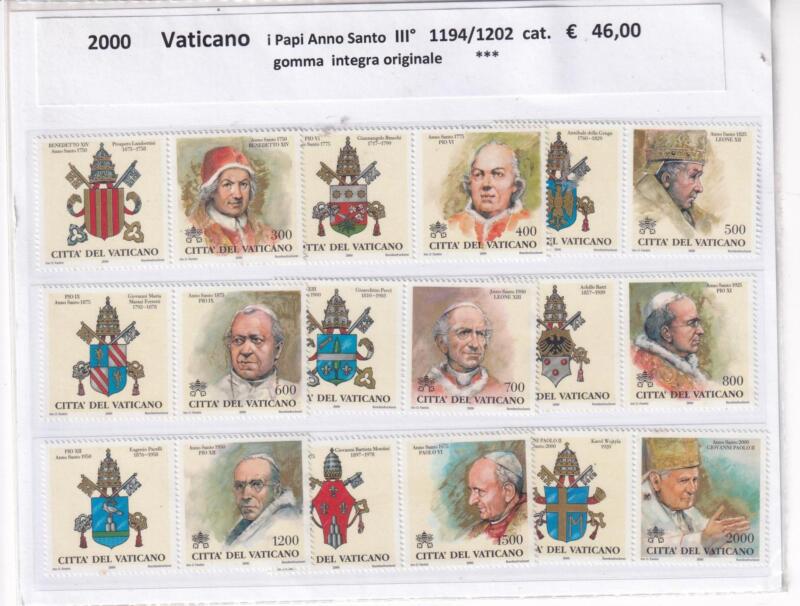 Francobolli Vaticano, Anno 2000, Serie completa I Papi e gli Anni Santi (1300-2000). Terza serie (cat. n.1194-2002)