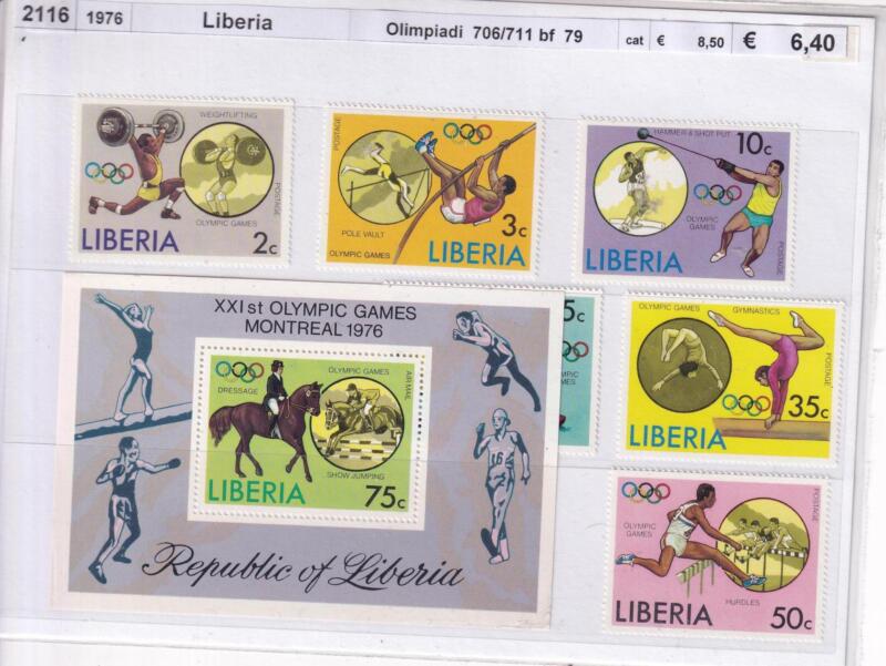Francobolli e Foglietto Liberia, Anno 1972, Olimpiadi (cat. n. 706-711, BF n. 79)