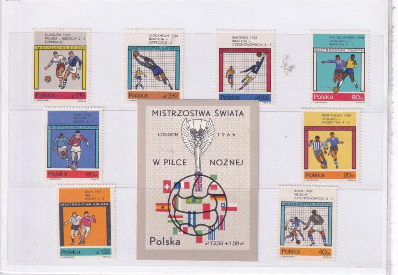 Francobolli e Foglietto Polonia, Anno 1966, Calcio