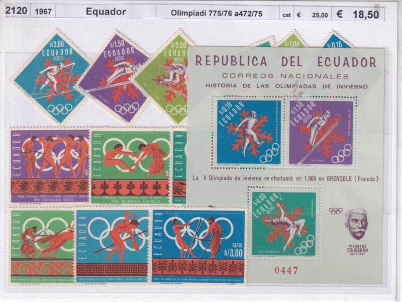 Francobolli e Foglietto Equador, Anno 1967, Olimpiadi d'inverno (cat. n. 775-776, Pa n. 472-475)