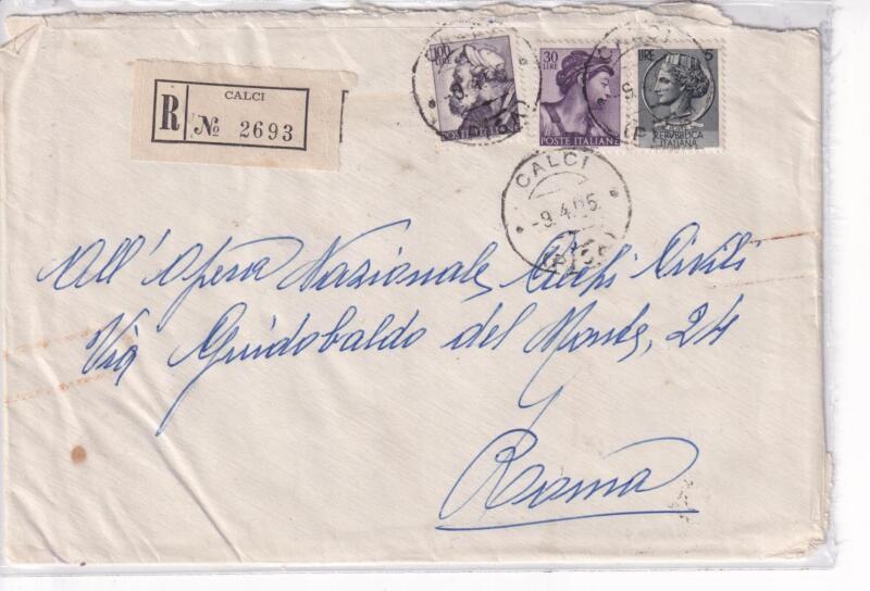 Storia postale. Raccomandata da Calci (Pisa) R 2693 09/04/1981 a Tirrenia (Pisa) 8/06/1959