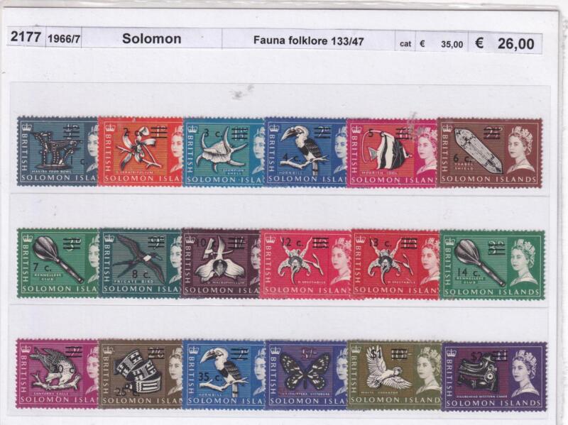 Francobolli Solomon Islands, Anni 1966-1967, Varie emissioni Tematiche Fauna Flora e Folklore (cat. n. 133-147)