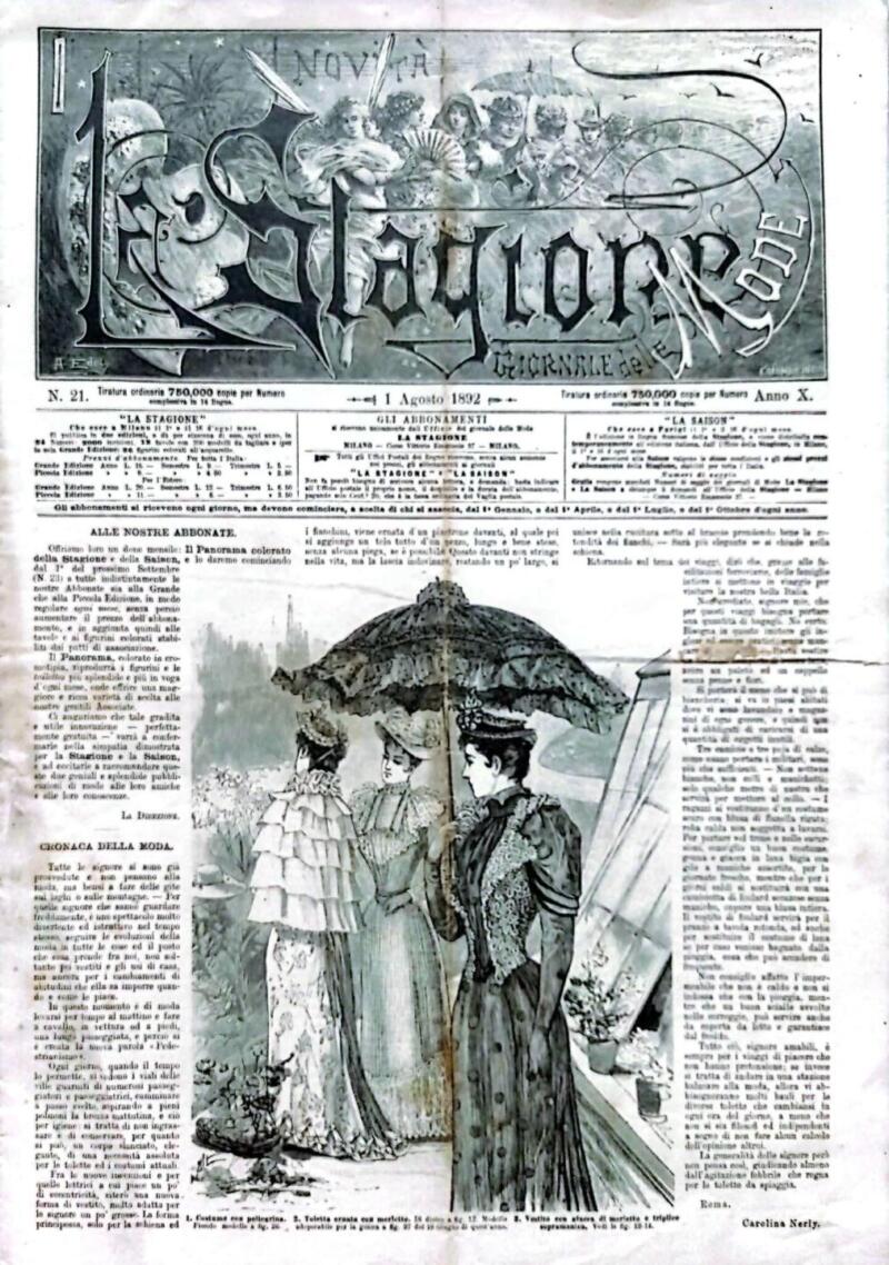 Rivista La Stagione Giornale delle Mode, n. 21 del 1 agosto 1892, Anno X
