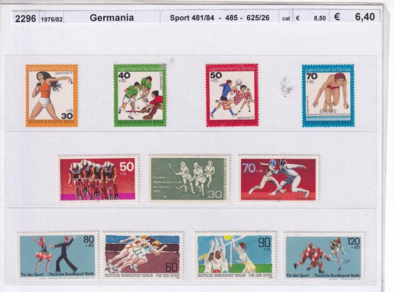 Francobolli Repubblica Federale di Germania, Anni 1976-1982, Varie emissioni Tematica Sport (cat. n. 481-484, n. 485, n. 625-626)