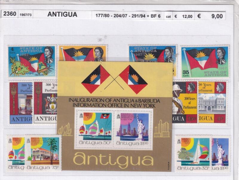 Francobolli e Foglietto Antigua, Anni 1967-1973, Varie emissioni (cat. n. 204-207, n. 291-294, BF n. 6)