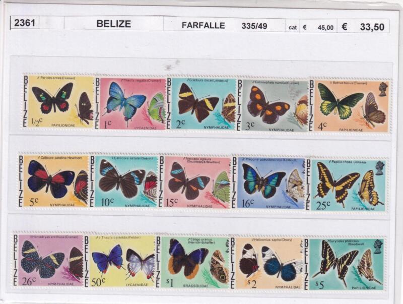 Francobolli Belize, Anni 1974-1975, Farfalle (cat. n. 335-350, Pa n. 342, 244, 346, 349)