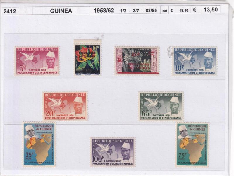 Francobolli Guinea, Anni 1958-1962, Emissioni varie (cat. n. 1-2, n. 3-7, n. 83-85)