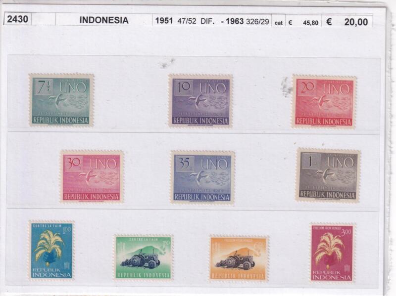 Francobolli Indonesia, Anni 1951 e 1963, Varie emissioni (cat. n. 47-52, n. 326-329)