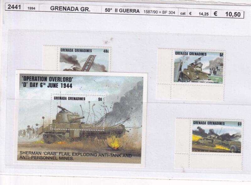 Francobolli e Foglietto Grenada e Grenadines, Anno 1994, Cinquantenario Seconda Guerra Mondiale (cat. n. 1587-1590, BF n. 304)