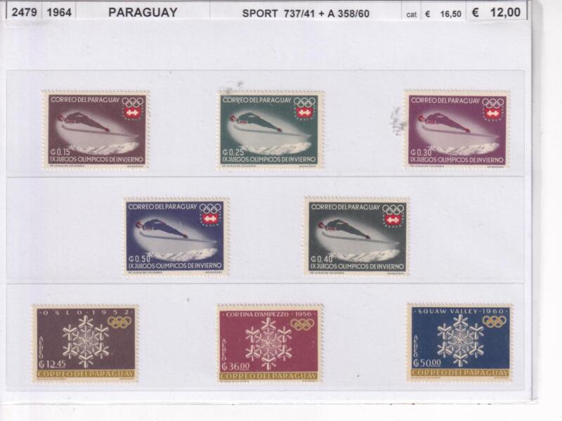 Francobolli Paraguay, Anno 1964, Giochi Olimpici Invernali Innsbruck 1964 Cortina d'Ampezzo 1956 (cat .n. 737-741, Pa n. 358-360)