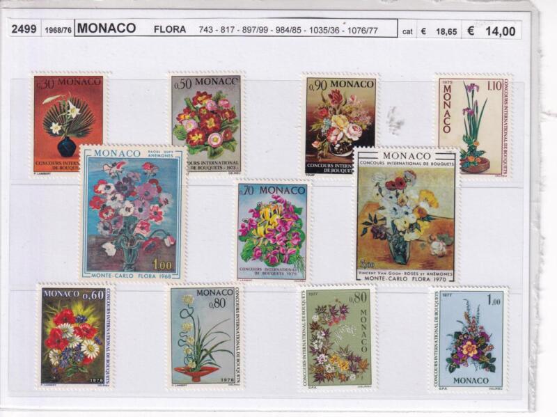 Francobolli Monaco, Anni 1968 Monte Carlo Flora 1968, 1970, 1973, 1975, 1976, 1977, Monte Carlo Flora 1970, Concorso Internazionale di Bouquet Anni 1973, 1975, 1976, 1977 (cat. n. 743, n. 817, n. 897-899, n. 984-985, n. 1035-1036, n. 1076-1077)