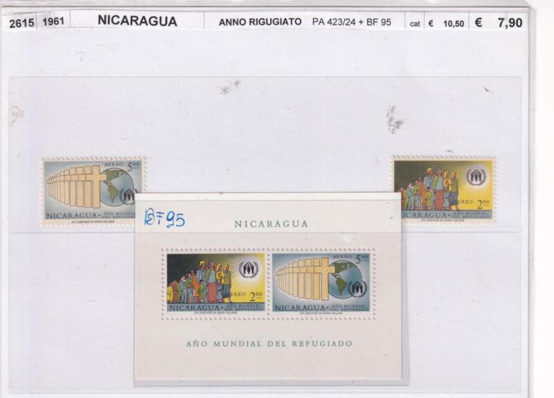 Francobolli e Foglietto Nicaragua, Anno 1961, Anno internazionale del Rifugiato (Pa n. 423-424, BF n. 95)