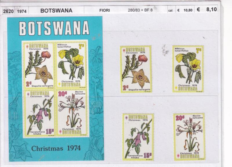Francobolli e Foglietto Botswana, Anno 1974, Natale 1974 (cat. n. 280-283, BF n. 6)