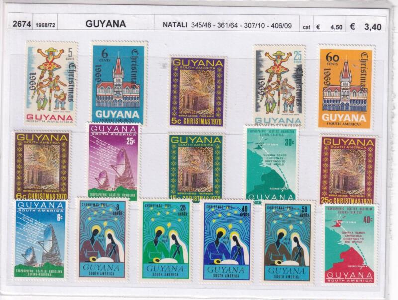 Francobolli Guyana, Anni 1968-1972, Varie emissioni Natale (cat. n- 307-310, n. 345-348, n. 361-364, n. 406-409)