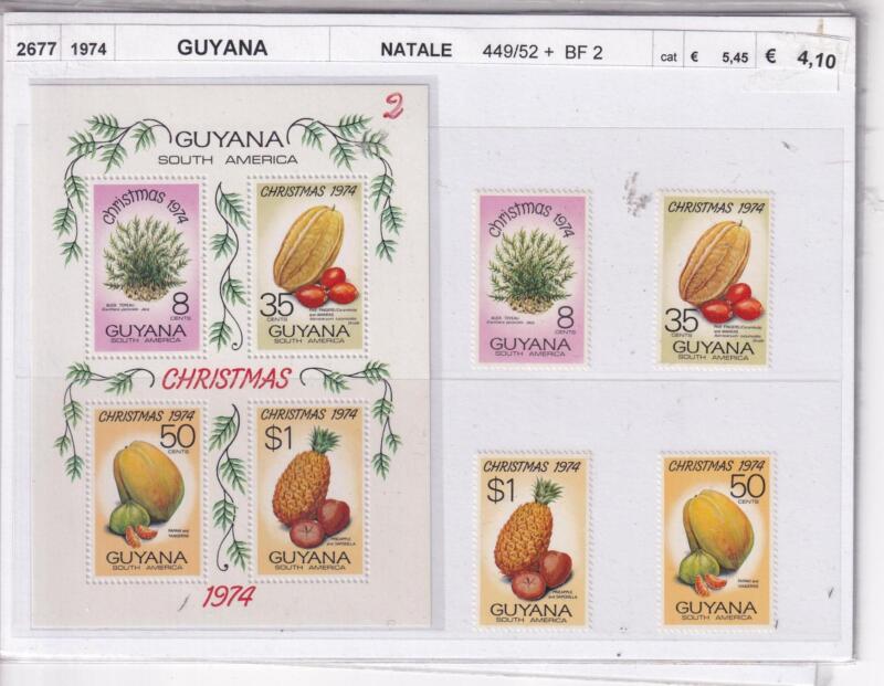 Francobolli e Foglietto Guyana, Anno 1974, Natale (cat. n. 449-452, BF n. 2)