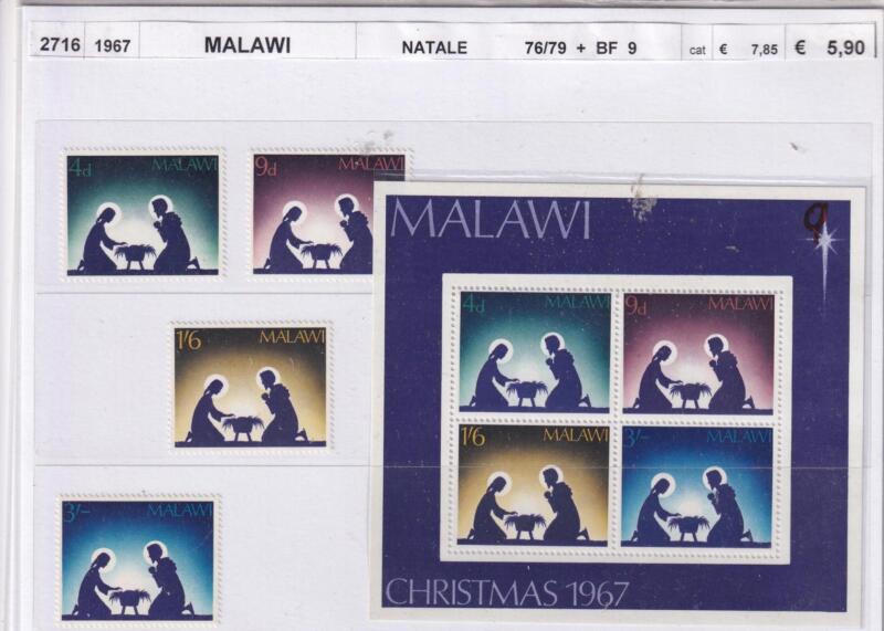 Francobolli e Foglietto Malawi, Anno 1967, Natale (cat. n. 76-79, BF n. 9)