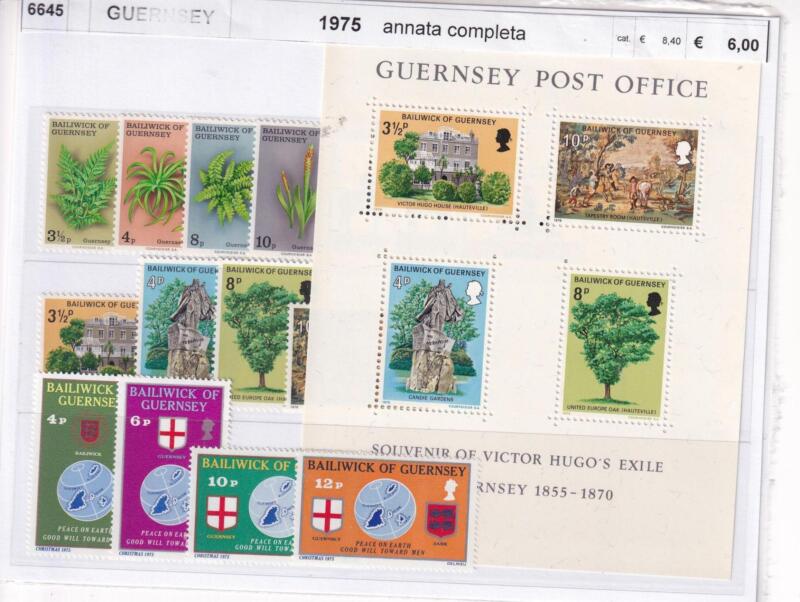 Francobolli e Foglietto Guernsey, Anno 1975, Annata completa (cat. da n. 109 a n. 123, BF n. 1)