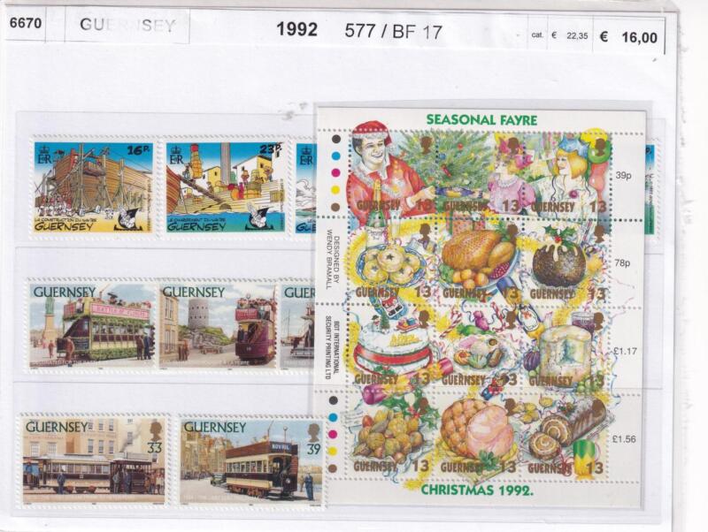 Francobolli e Foglietto Guernsey, Anno 1990, Varie emissioni (cat. n. 577-581, n. 582-586, BF n. 17)
