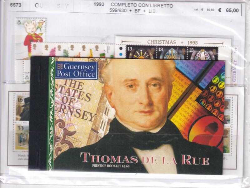 Francobolli, Foglietto, Libretto Guernsey, Anno 1993, Annata completa (cat. da n. 599 a 642, BF n. 18-19, Lb n. 48)