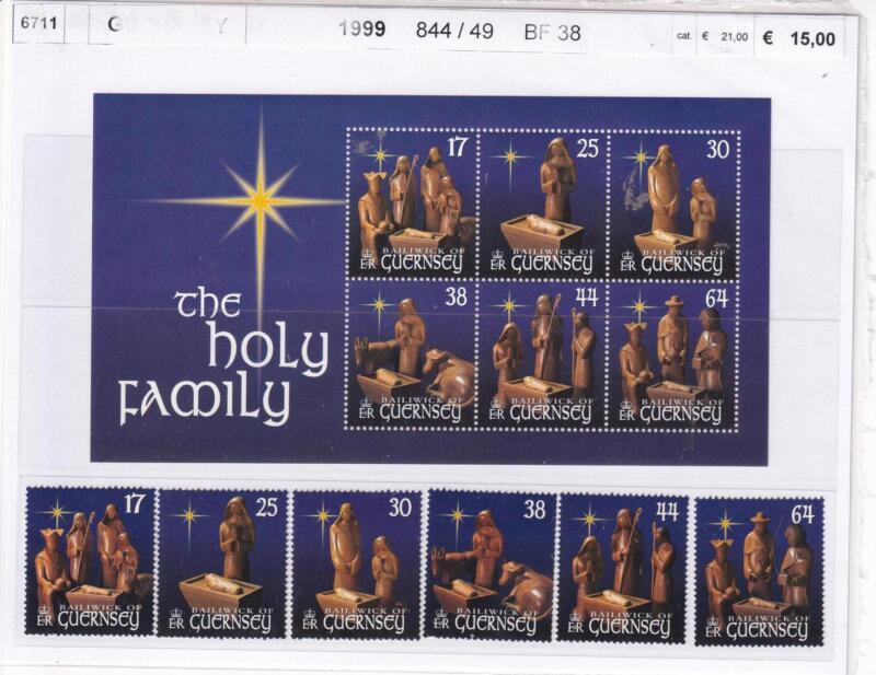 Francobolli e Foglietto Guernsey, Anno 1999, Natale (cat. n. 844-849, BF n. 38)