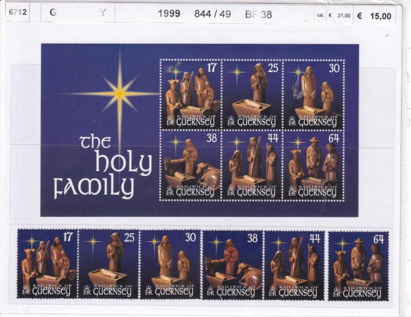 Francobolli e Foglietto Guernsey, Anno 1999, Natale (cat. n. 844-849, BF n. 38)