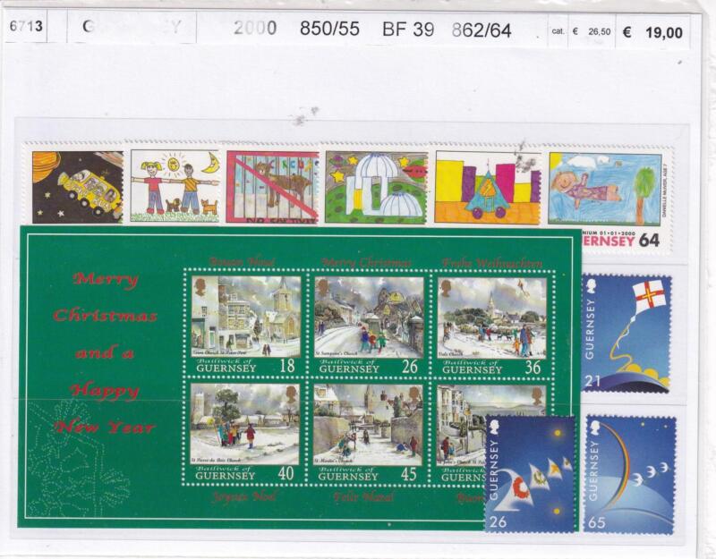 Francobolli e Foglietto Guernsey, Anno 2000, Varie emissioni (cat. n. 850-855, n. 862-864, BF n. 39)