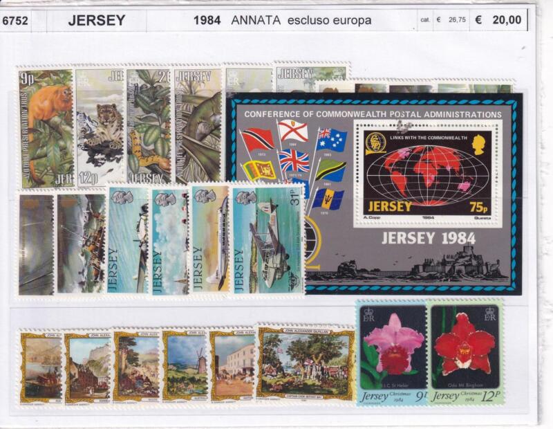 Francobolli e Foglietto Jersey, Anno 1984, Varie emissioni (cat. n. 308-313, n. 318-323, n.324-327, n, 328-333334-335, BF n. 3)