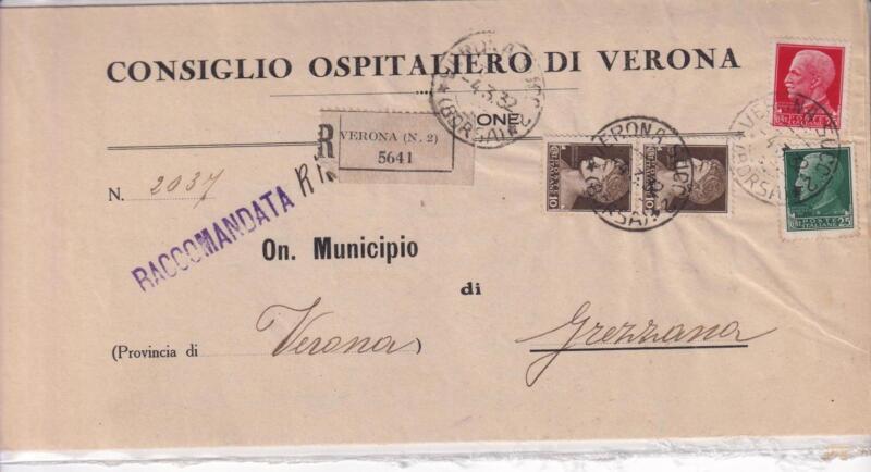 Storia postale. Raccomandata da Verona 2 5641 del 04/03/1932 a Grezzana