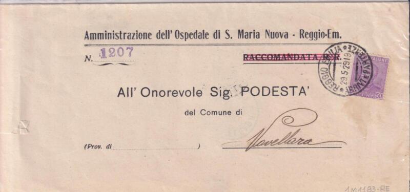 Storia postale. Piego da Reggio Emilia circolare del 29/05/1929 a Novellara