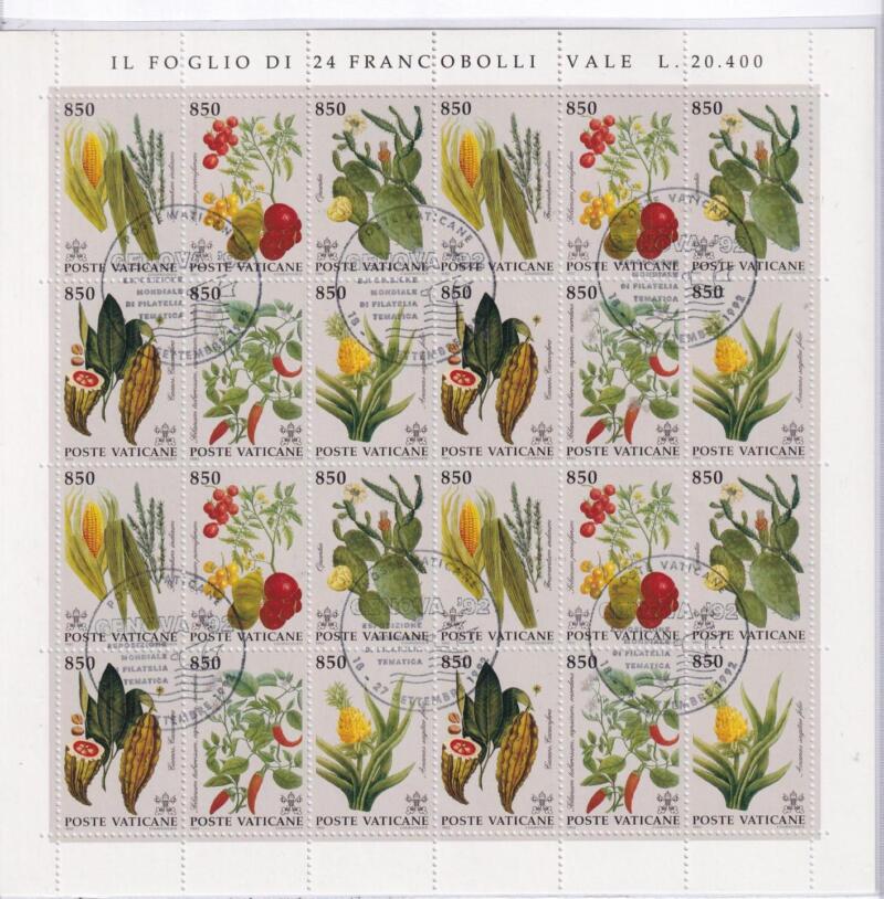 Minioglio Vaticano Anno 1992 Flora del Nuovo Mondo (cat. n. 942-947) Annullo Speciale