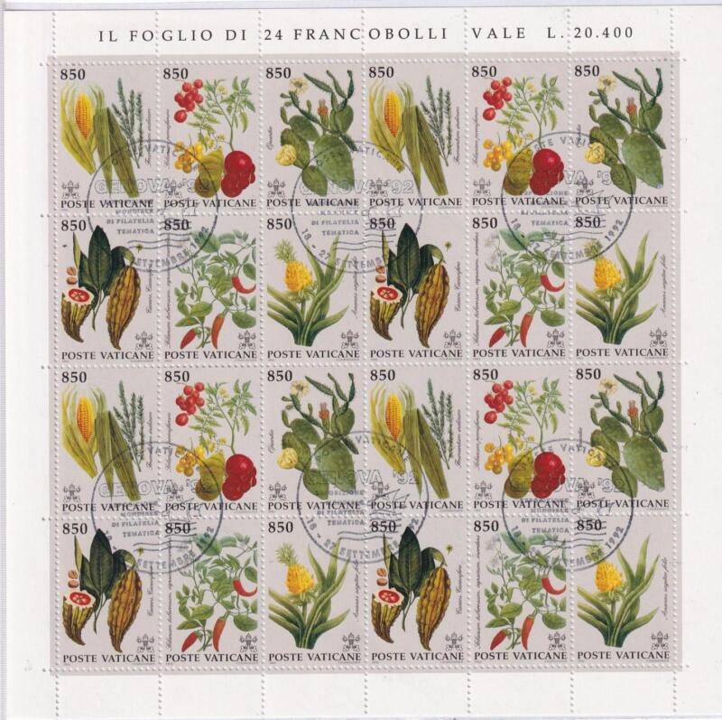 Minioglio Vaticano Anno 1992 Flora del Nuovo Mondo (cat. n. 942-947) Annullo Speciale