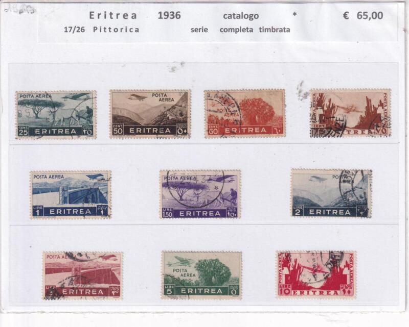 Francobolli Colonie Italiane Eritrea, Anno 1936, Serie Pittorica (cat. 17-26)