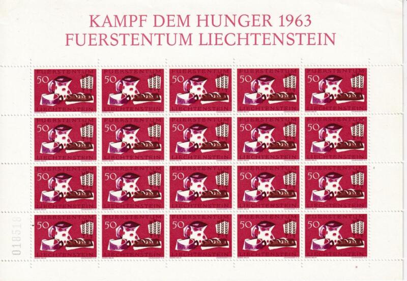 Foglio Francobolli Liechtenstein, Anno 1963, Campagna contro la fame (cat. n. 382)