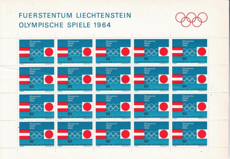 Foglio Francobolli Liechtenstein, Anno 1964, Olimpiadi di Innsbruck (cat. n. 387)