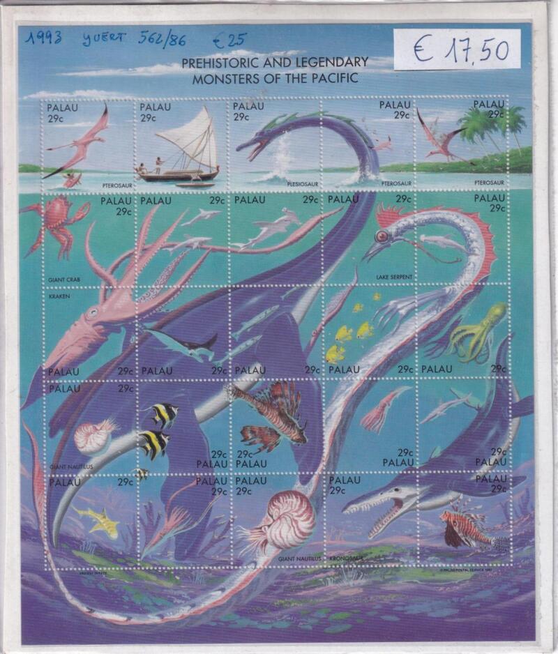 Francobolli Palau, Anno 1993, Mostri preistorici e leggendari del Pacifico (cat. n. 562-586)