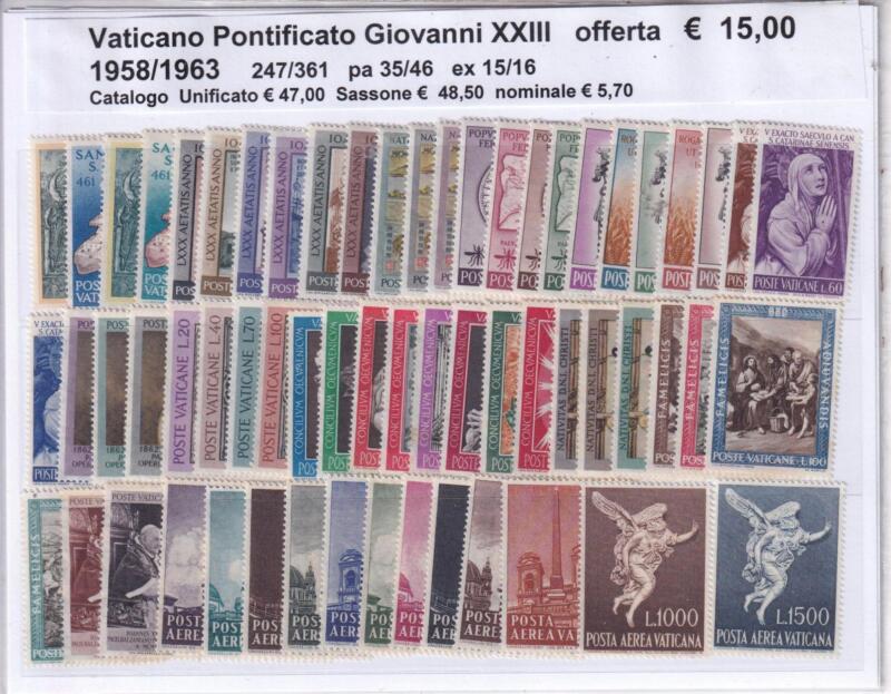 Francobolli Vaticano, Annate complete 1958.1959, 1960, 1961, 1962- 1963 (Pontificato Giovanni XXIII completo)