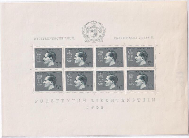 Minifoglio Liechtenstein, Anno 1963, 25esimo anno di regno del Principe Francesco Giuseppe II (cat. n. 377)