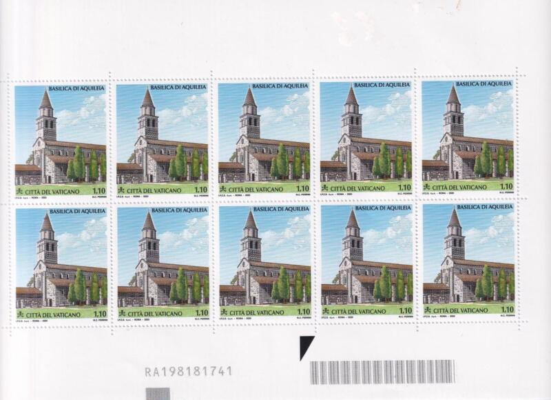 Minifoglio Vaticano, Anno 2020, Basilica di Aquileia (MF n. 1872) Emissione congiunta con Italia e S.M.O.M.
