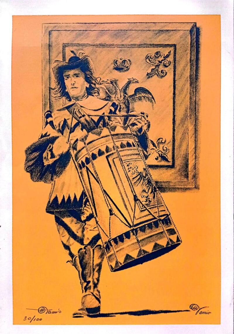 Stampa del pittore Otto Pamio. Gioco del Ponte n. 30 di 100. Autografata e numerata a matita