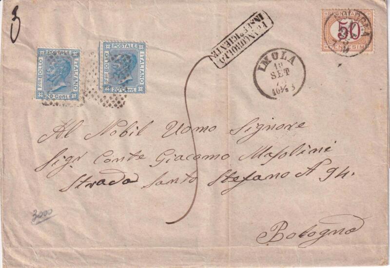 Storia postale Lettera da Imola 10/09/1875 a Bologna 11/09/1875