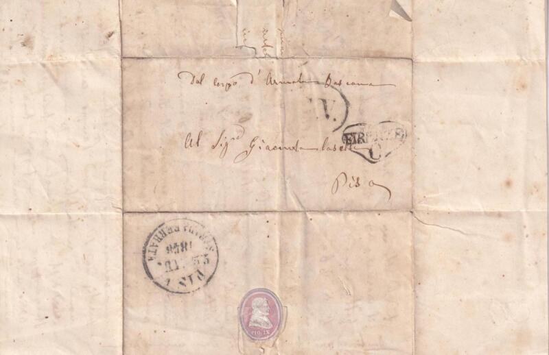 Storia postale Prefilatelica da Brescia 19/06/1848 a Pisa 22/06/1848