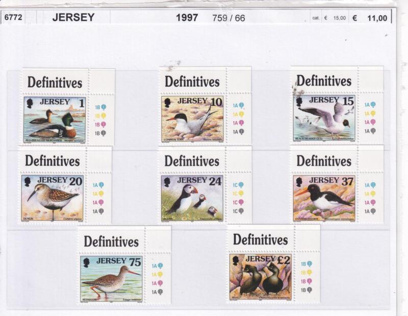 Francobolli Jersey, Anno 1997, Serie ordinaria. Uccelli e trampolieri marini (cat. n. 759-766)